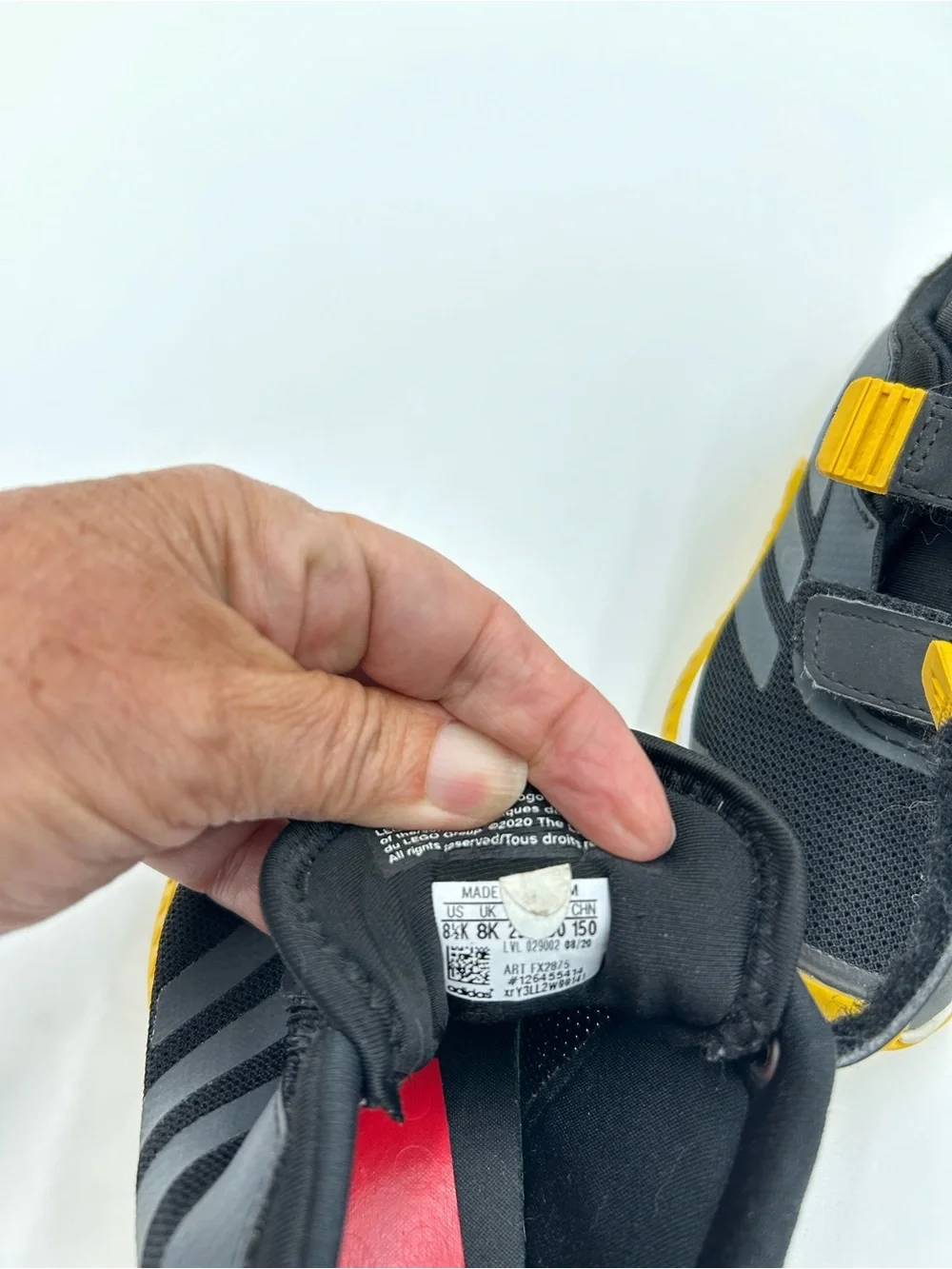 Adidas Lego Kids Black & Yellow Velcro Athletic Shoes 8 1/2